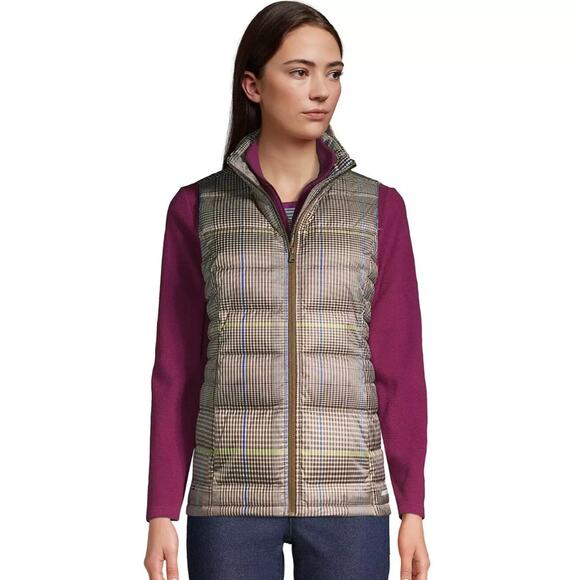 Lands' End Tall Down Puffer Vest - Alabaster Gln Plaid NWT Size Large Tall - Picture 1 of 3